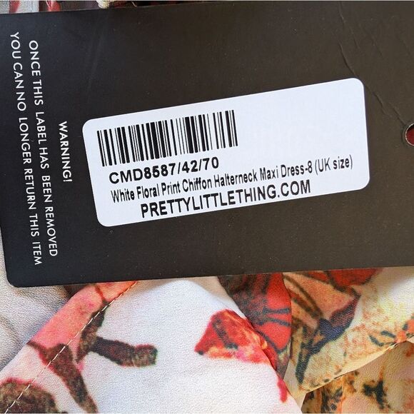 NWT PrettyLittleThing White Floral Print Chiffon Halterneck Maxi Dress 4US - Picture 8 of 8